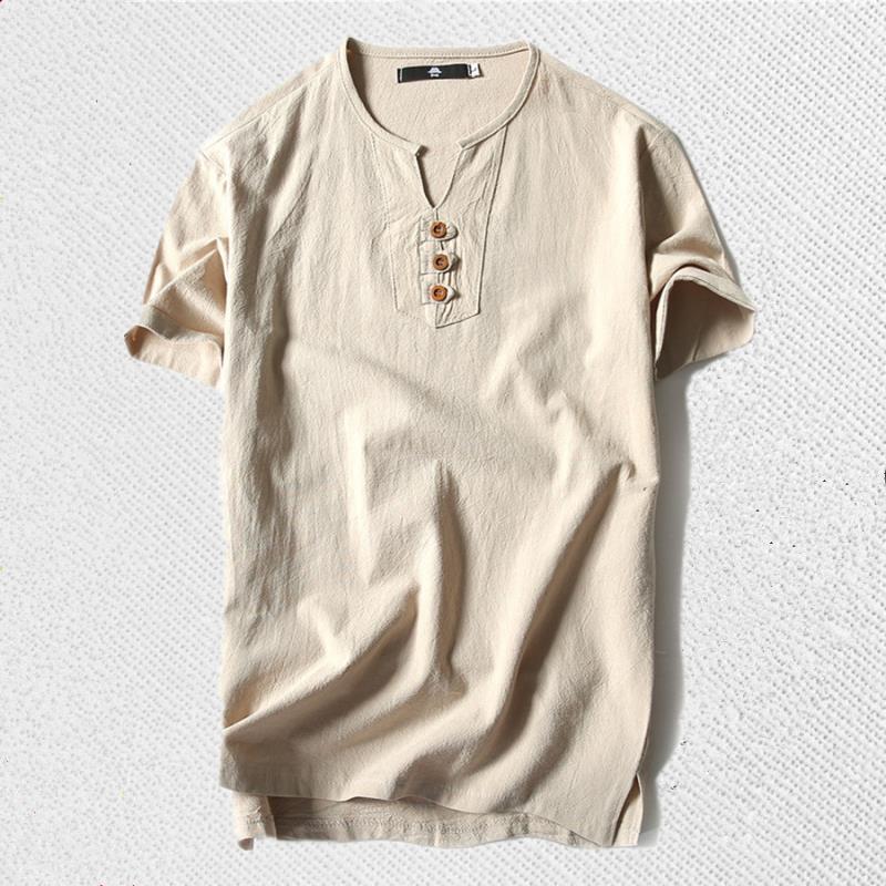 Men's Summer Plus Size Linen T-shirt Men's Thin Fat Loose Cotton Linen T-shirt Short Sleeve Breathable Sweat Absorbing Moisture - Image 4