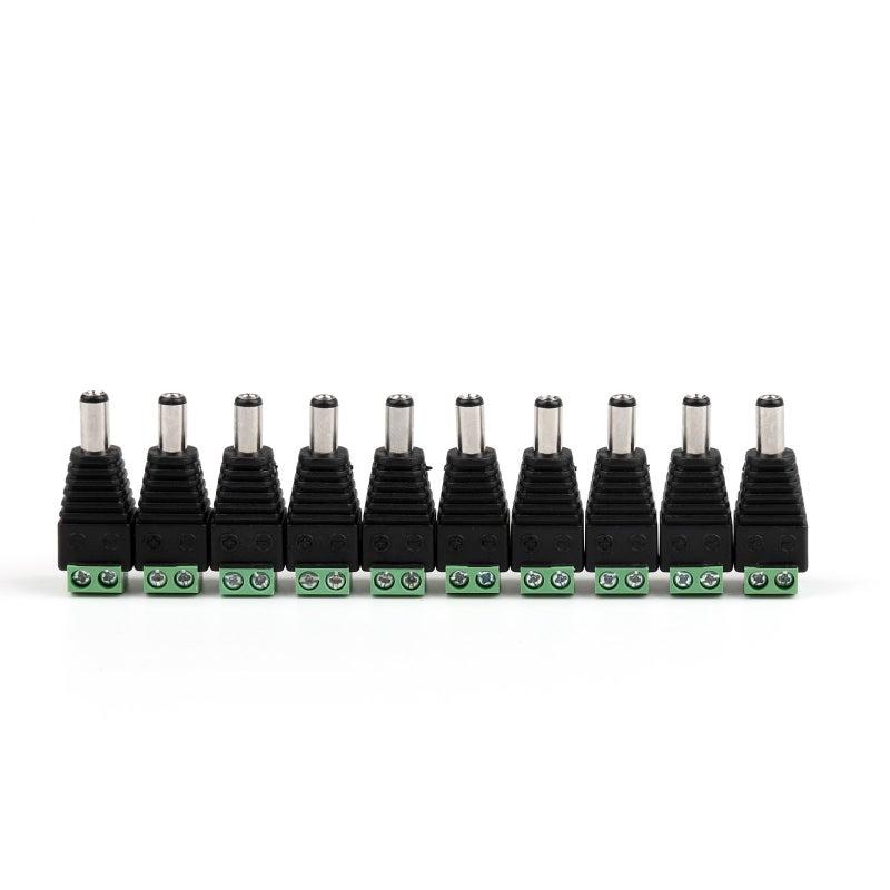 Areyourshop 10 Pcs 5.5mm x 2.5mm CCTV Camera DC Power Male Jack Connectors - Image 1