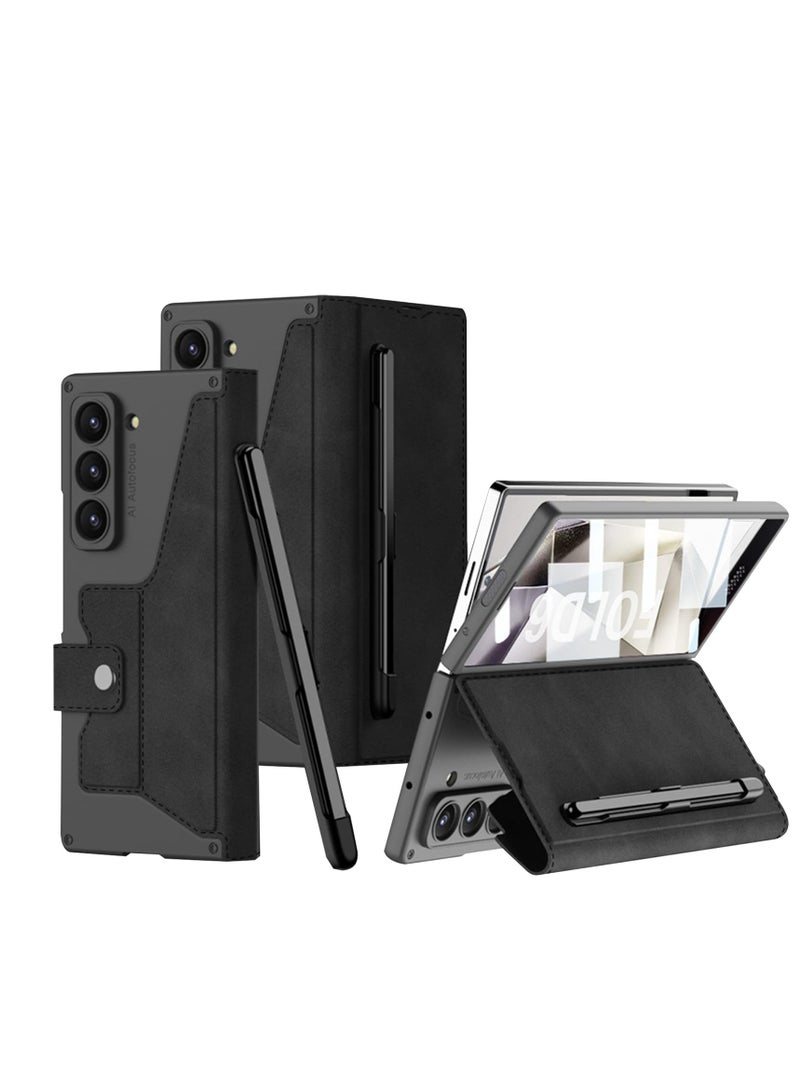 SYOSI Compatible with Samsung Galaxy Z Fold 6 Wallet Case, With Screen protector, Hinge protective 2 Card Slots Detachable S Pen Slot Anti-Scratches Shockproof Case for Samsung Galaxy Z Fold 6 Black - Image 2