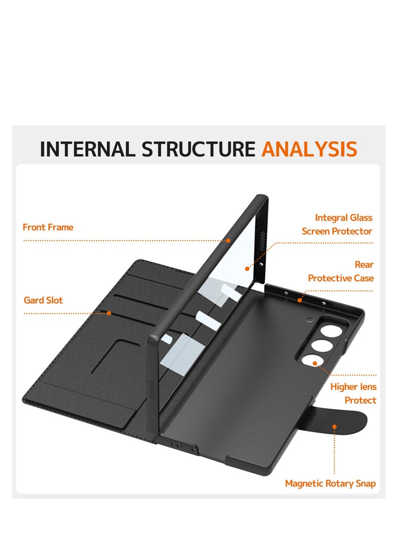 SYOSI Compatible with Samsung Galaxy Z Fold 6 Wallet Case, With Screen protector, Hinge protective 2 Card Slots Detachable S Pen Slot Anti-Scratches Shockproof Case for Samsung Galaxy Z Fold 6 Black - Image 3