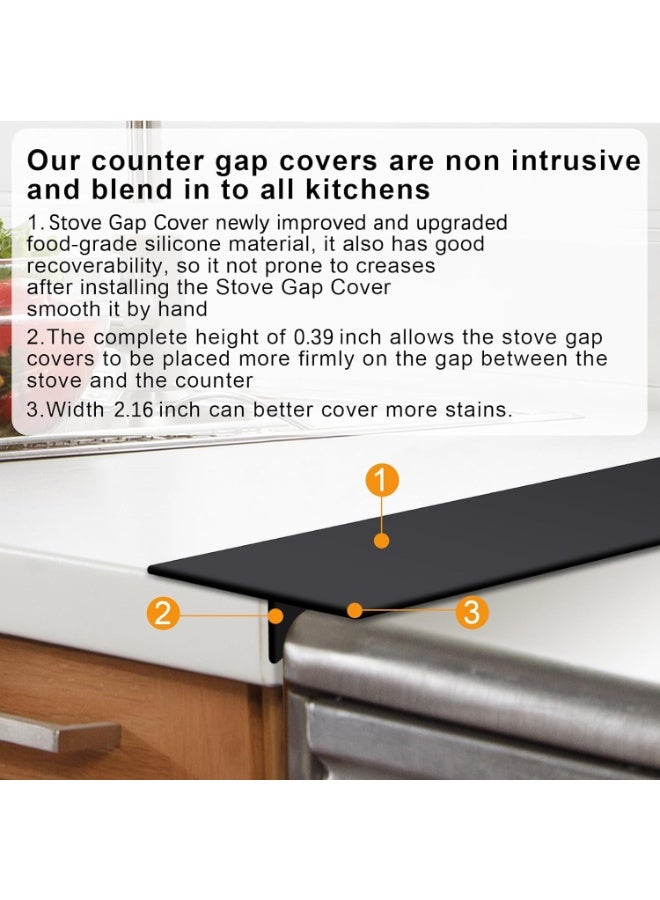 Kitchen Silicone Stove Counter Gap Cover, Easy Clean Heat Resistant Wide & Long Gap Filler, Seals Spills Between Counter, Stovetop, Oven, Washer & Dryer, Set of 2 (25 Inches, Black) - Image 4