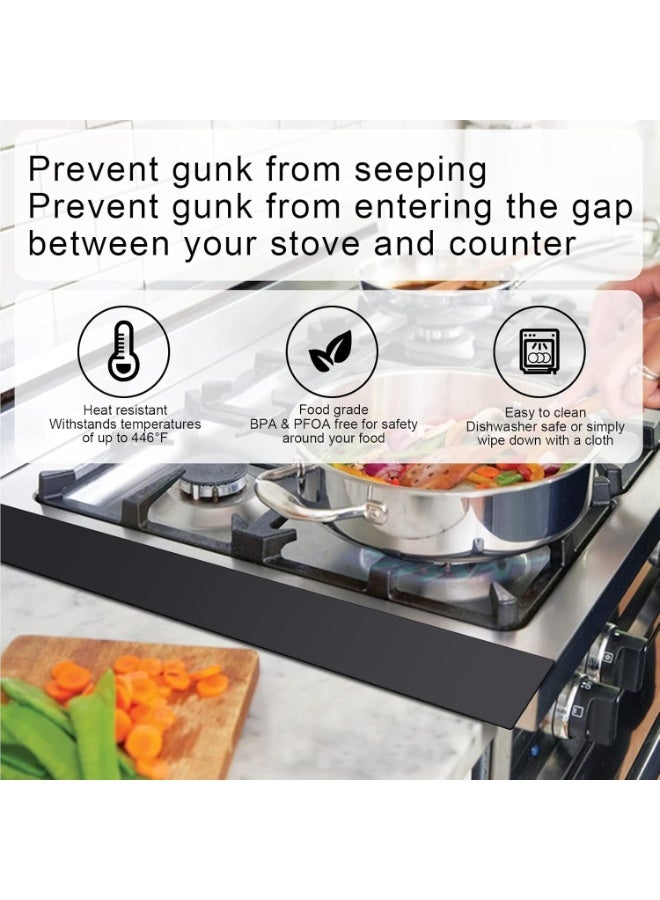 Kitchen Silicone Stove Counter Gap Cover, Easy Clean Heat Resistant Wide & Long Gap Filler, Seals Spills Between Counter, Stovetop, Oven, Washer & Dryer, Set of 2 (25 Inches, Black) - Image 3