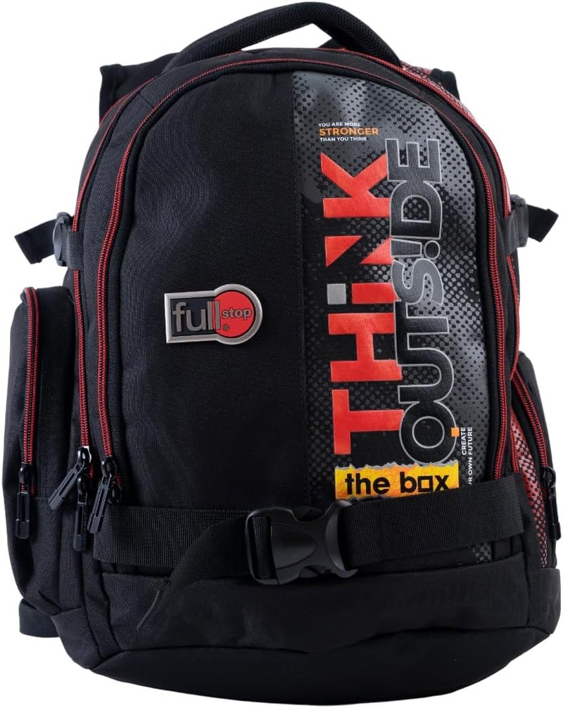 fullstop Stylish Students Backpack With Audio Port, 19-Inch Size, Black/Red - Image 1