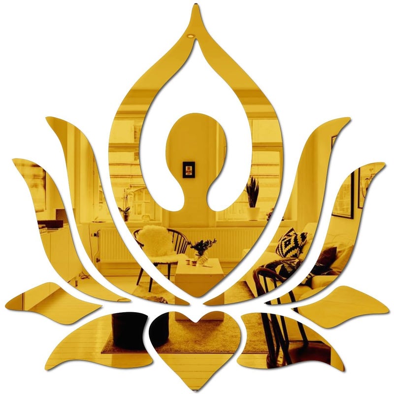 Chote Mote Seller Chote Mote Seller Lotus Mirror Stickers for Wall Acrylic Mirror Wall Mirror 3D Stickers Yoga Lotus Wall Stickers for Room Hall Home and Office Golden Pack of 1  - Image 1