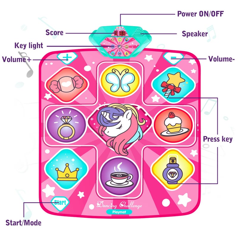 Kusntin Unicorn Dance Mat, Dance Mixer Rhythm Step Play Mat, Pink Dance Pad with LED Lights, Adjustable Volume, Built-in Music, 5 Game Modes, Xmas B-Day Gifts for 3-12 Years Old Girls Toys - Image 4