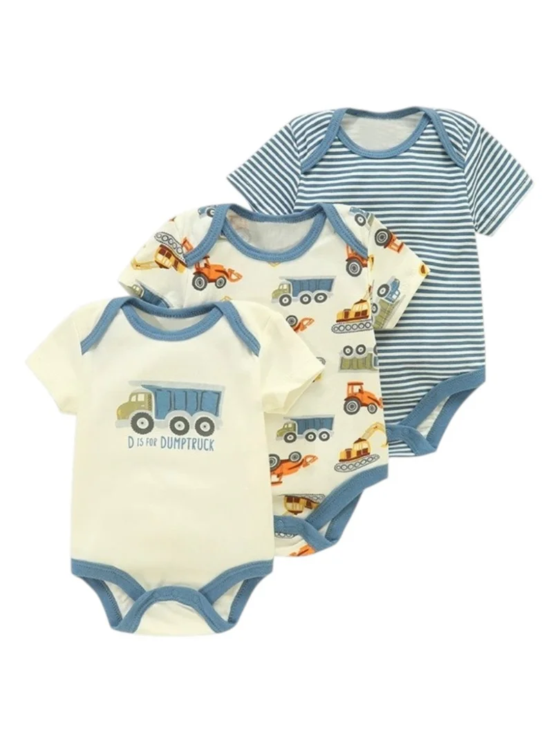 بامبيميسي Baby  Cotton Tractor Bodysuit Short Sleeve  – 3-Piece Newborn Outfit