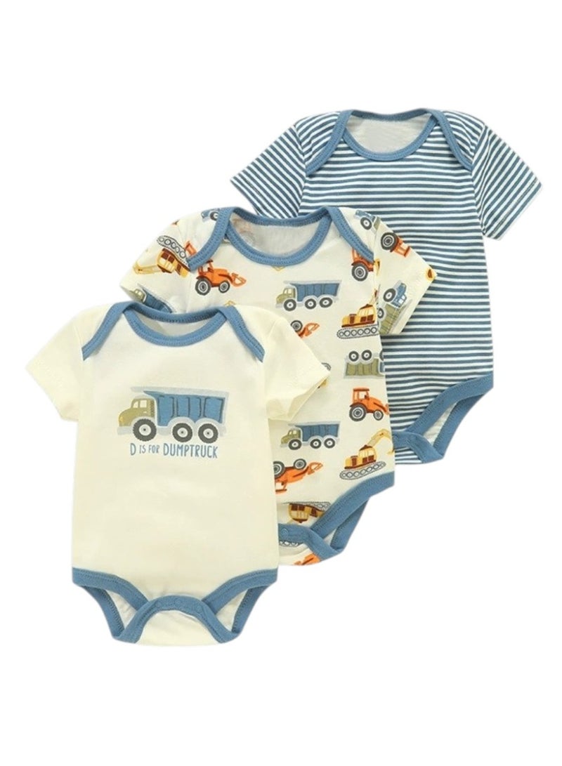 Bambimici Baby  Cotton Tractor Bodysuit Short Sleeve  – 3-Piece Newborn Outfit - Image 1