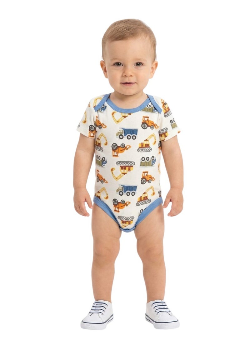 Bambimici Baby  Cotton Tractor Bodysuit Short Sleeve  – 3-Piece Newborn Outfit - Image 3