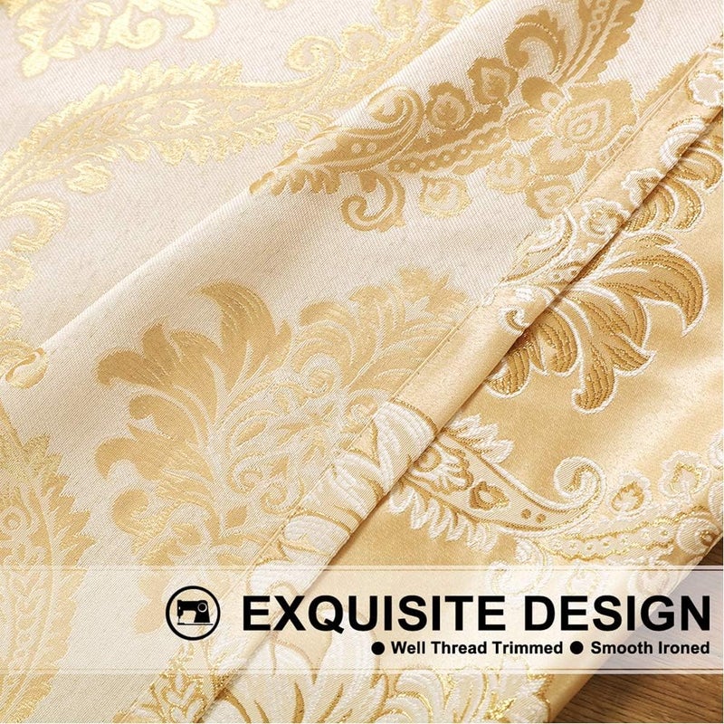 ELKCA Golden Jacquard Single Swag Waterfall Valance for Living Room Damask Curtain Valance for BedroomRod PocketW39 Inch1 Panel - Image 5