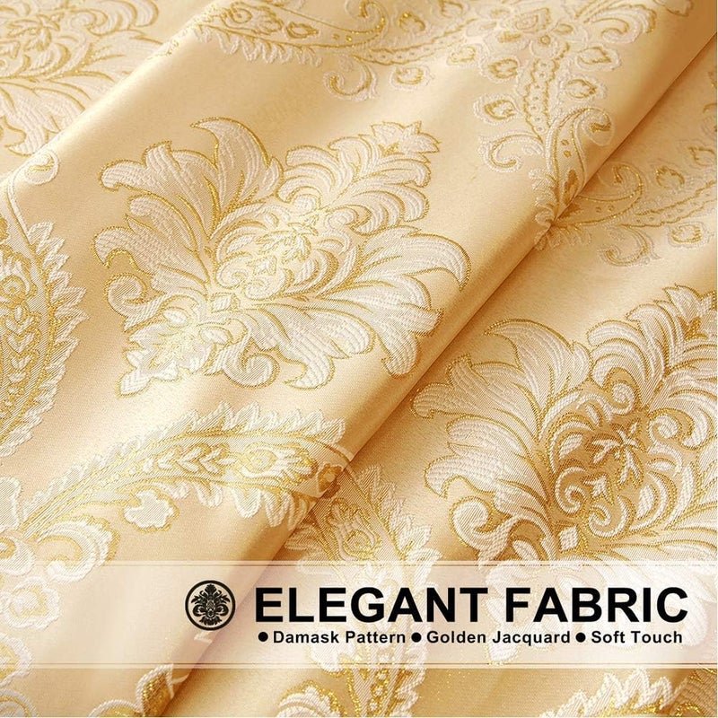 ELKCA Golden Jacquard Single Swag Waterfall Valance for Living Room Damask Curtain Valance for BedroomRod PocketW39 Inch1 Panel - Image 4