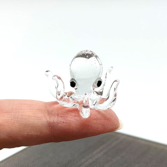 OCTOPUS TINY MICRO FIGURINES HAND BLOWN GLASS ART ANIMALS COLLECTIBLE GIFT HOME DECOR CLEAR O