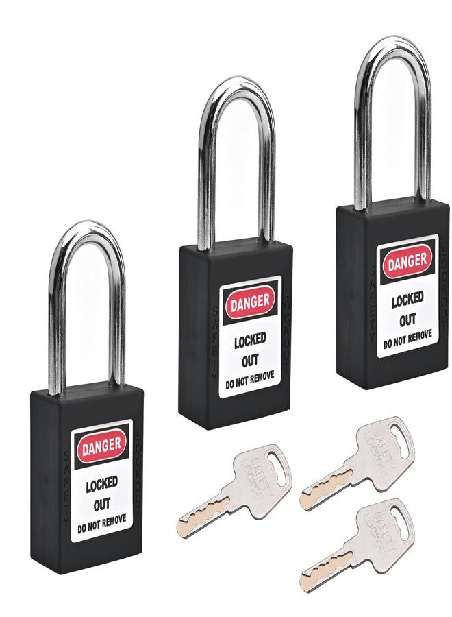 MroMax قفل MroMax Lockout Tagout، قفل أمان بمفتاح متشابه، قفل أمان Loto بسلسلة فولاذية، قفل أسود للإغلاق والعلامات، 3 قطع - Image 1