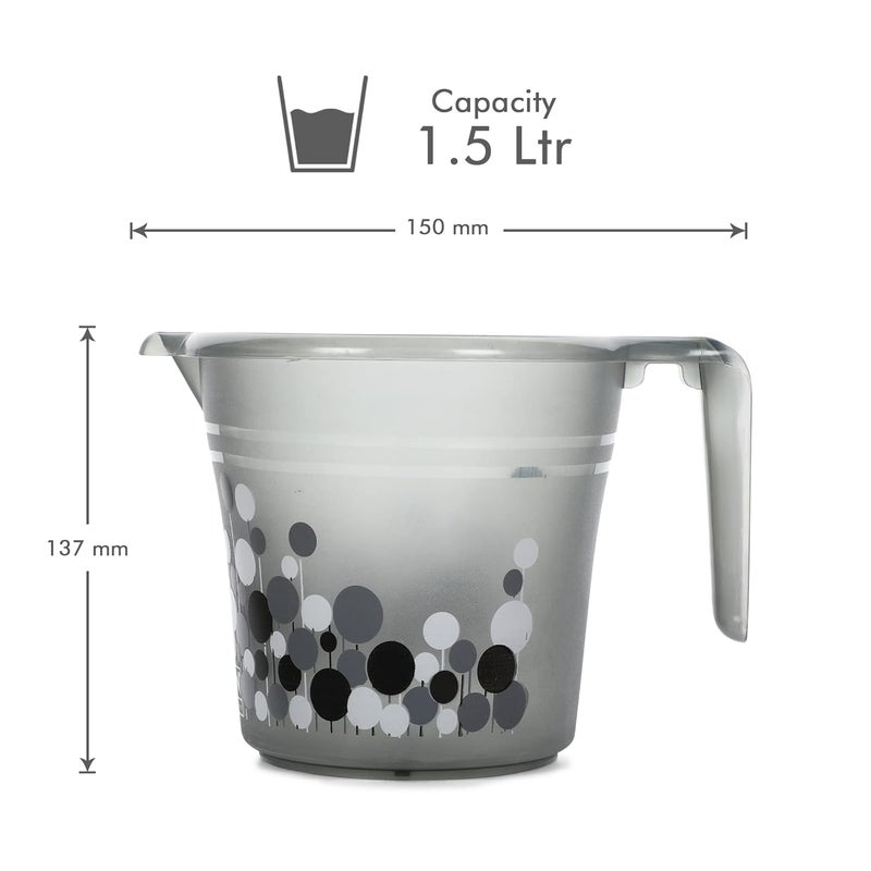 RATAN PLASTICWARE مجموعة حمام بلاستيكية من راتان مكونة من 3 قطع مع دلو سعة 20 لتر × كوب سعة 1.15 لتر × 1 كرسي نوفا باتلا 107 × 1 مجموعة استحمام للمنزل والمطبخ بطباعة فروسية فقاعة رمادية - Image 3
