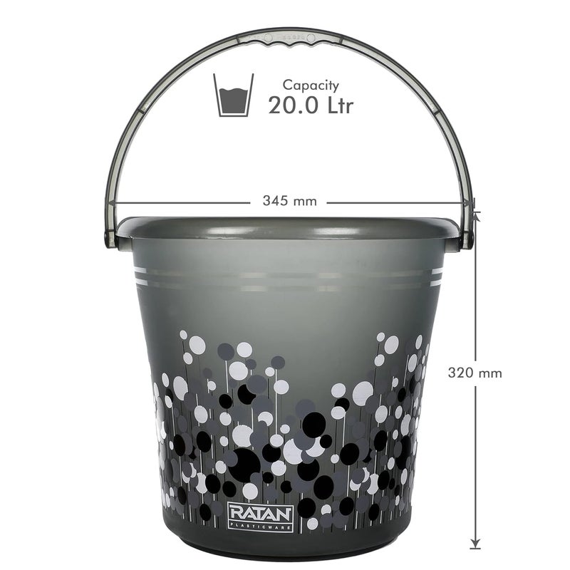 RATAN PLASTICWARE مجموعة حمام بلاستيكية من راتان مكونة من 3 قطع مع دلو سعة 20 لتر × كوب سعة 1.15 لتر × 1 كرسي نوفا باتلا 107 × 1 مجموعة استحمام للمنزل والمطبخ بطباعة فروسية فقاعة رمادية - Image 2