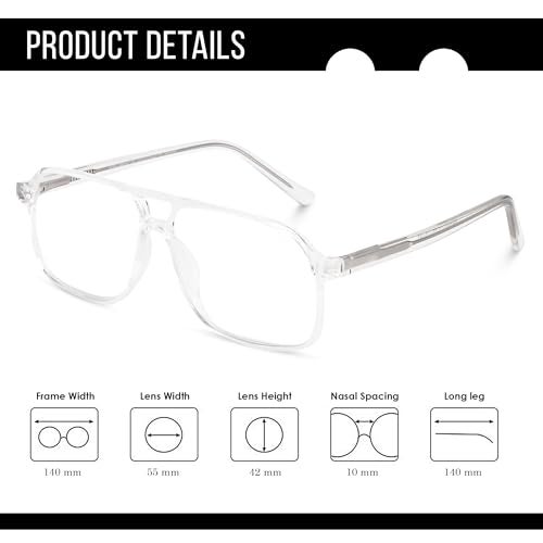 Dervin Unisex Trendy Lightweight Square Transparent Optical Frame (Medium) - Image 5