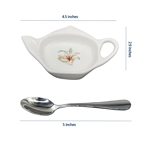 WSKC Ceramic Tea Bag Holder Teapot shaped Teabag Coaster Tray 4.5 inches Spoon Rest with Spoon - Image 4