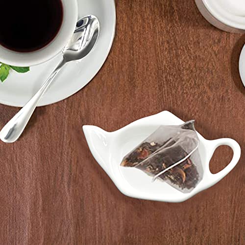 WSKC Ceramic Tea Bag Holder Teapot shaped Teabag Coaster Tray 4.5 inches Spoon Rest with Spoon - Image 3