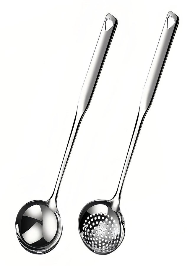Hvanam Soup Ladle 18/10 Stainless Steel and Slotted Spoons with Holes 2 Pack Set,316 Metal Heavy Duty Deep Spoon Gravy Punch Ladles for Serving Soup,Gravy,Draining,Kitchen Cooking,Hot Pot(11.8inchs) - Image 1