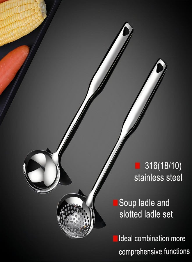 Hvanam Soup Ladle 18/10 Stainless Steel and Slotted Spoons with Holes 2 Pack Set,316 Metal Heavy Duty Deep Spoon Gravy Punch Ladles for Serving Soup,Gravy,Draining,Kitchen Cooking,Hot Pot(11.8inchs) - Image 2