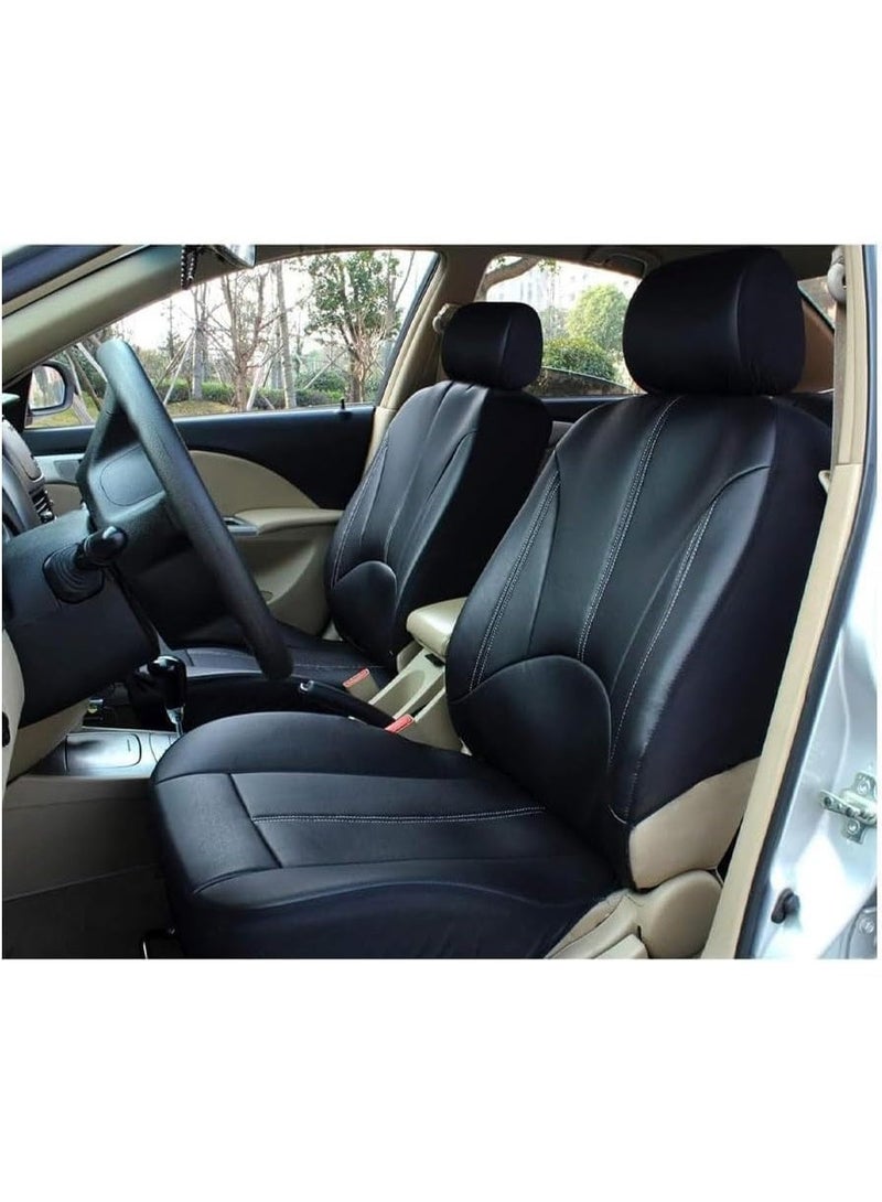 BUANIERT RawFiber Leather Seat Covers Full Set Universal Water Resistant , Luxury Comfort Automotive 5 Seat Covers All Season Fit for SUV,Sedan,Van, Airbag Compatible Elegance(Pure Black) - Image 2