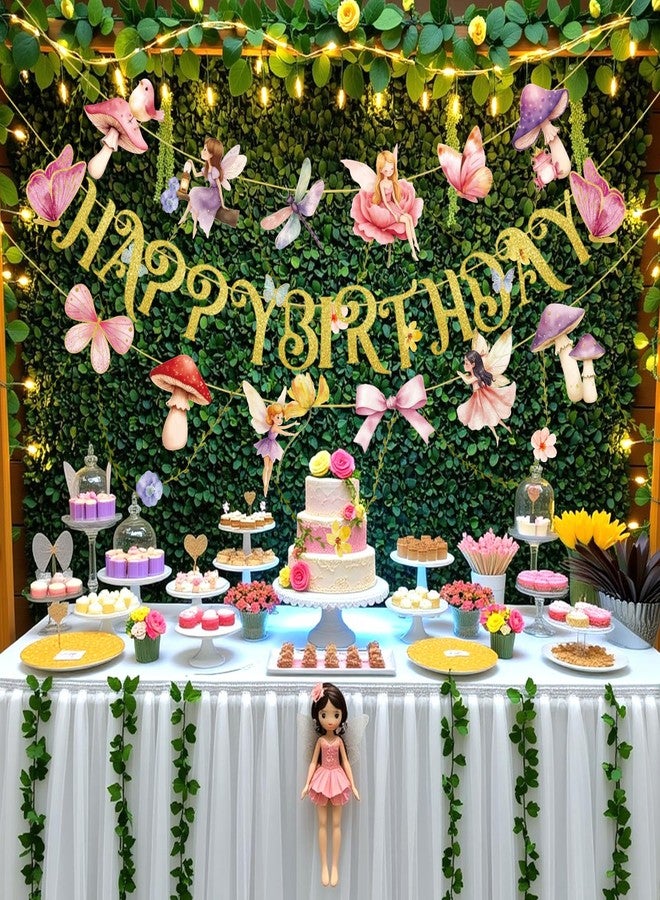 Paper Jazz Fairy Birthday Banner with Butterfly Fairy Party Decorations Mushroom Decor Fabric Vines Paper Garlands Decorations for Birthday,Garden Tea Party,Baby Shower. - Image 5