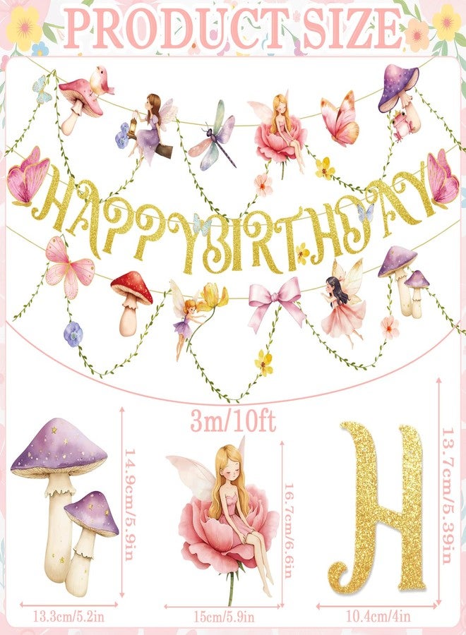 Paper Jazz Fairy Birthday Banner with Butterfly Fairy Party Decorations Mushroom Decor Fabric Vines Paper Garlands Decorations for Birthday,Garden Tea Party,Baby Shower. - Image 2