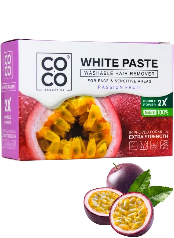 كوكو شمع كوكو - مزيل شعر قابل للغسل، معجون أبيض، طبيعي 100%، تركيبة مُحسّنة بقوة إضافية مضاعفة - للوجه والمناطق الحساسة، 100 غرام (باشن فروت) - Image 1