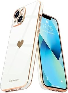 ELMO3EZZ Compatible with iPhone 13 Case for Women Girl Cute Love-Heart Luxury Bling Plating Soft Back Cover Raised Full Camera Protection Bumper Silicone Shockproof Phone Case for iPhone 13, White