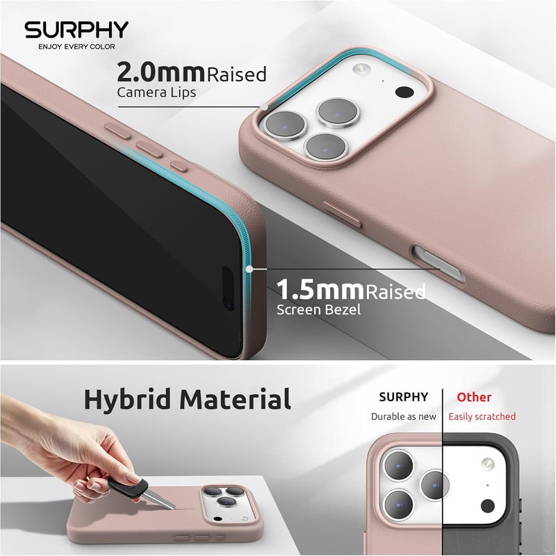 SURPHY Designed for iPhone 17 Pro Max Leather Case, Compatible with MagSafe Wireless Charging Faux Leather Case with Metallic Buttons and Microfiber Lining for 17 Pro Max 6.9 inch 2025, Pink Sand - Image 4