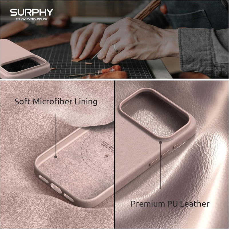 SURPHY Designed for iPhone 17 Pro Max Leather Case, Compatible with MagSafe Wireless Charging Faux Leather Case with Metallic Buttons and Microfiber Lining for 17 Pro Max 6.9 inch 2025, Pink Sand - Image 5