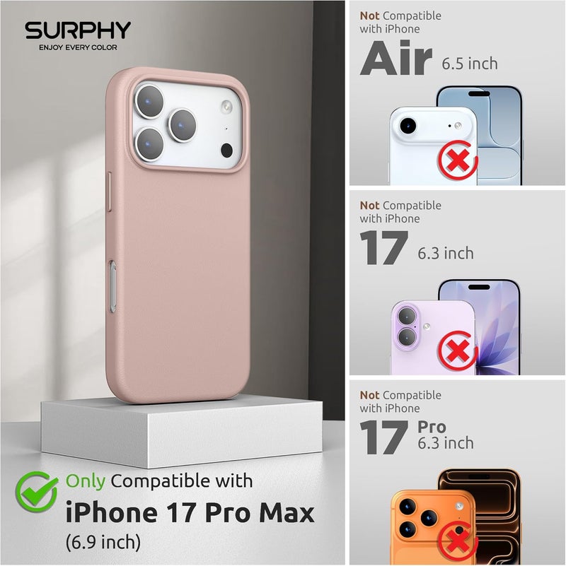 SURPHY Designed for iPhone 17 Pro Max Leather Case, Compatible with MagSafe Wireless Charging Faux Leather Case with Metallic Buttons and Microfiber Lining for 17 Pro Max 6.9 inch 2025, Pink Sand - Image 2