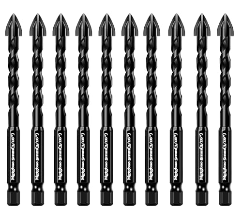 Mgtgbao 【Urgrade】 Mgtgbao 10pc 5MM Masonry Drill Bits, 3/16” Concrete Drill Bit Set for Tile,Brick, Plastic and Wood,Tungsten Carbide Tip Best for Wall Mirror and Ceramic Tile. - Image 1