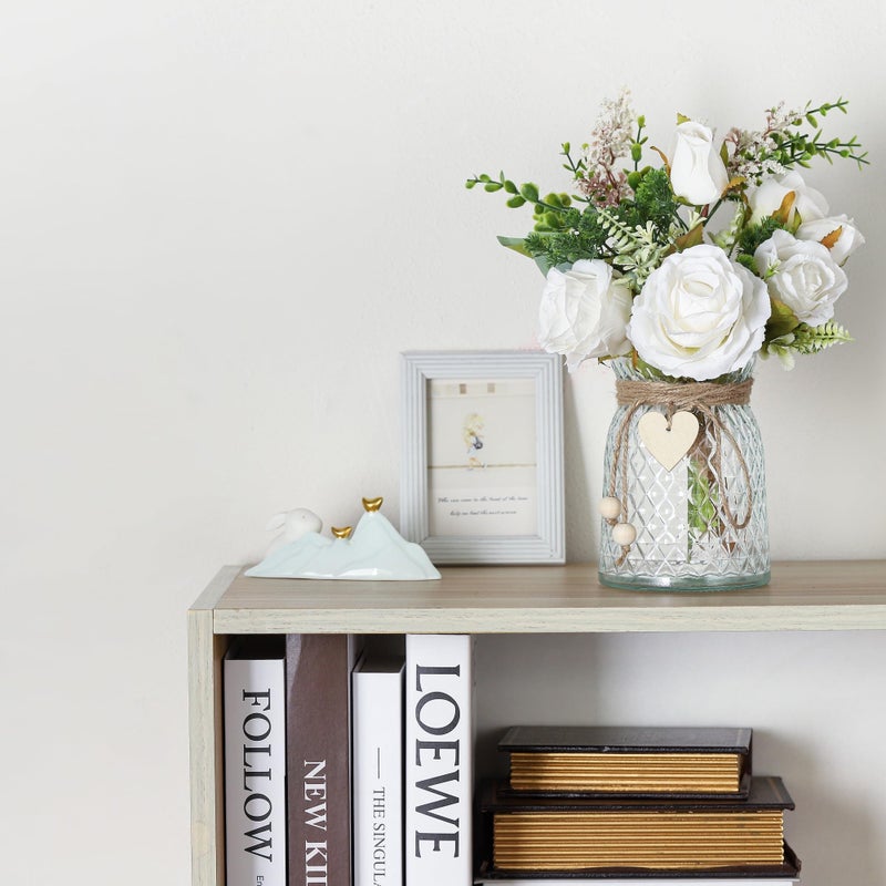 Flojery 2 Packs Faux Flowers in vase,Fake Flowers with Vase, Artificial Silk Roses in Vase, Artificial Flowers in Vase, Faux Flower Arrangement with Vase for Farmhouse (White with vase) - Image 5