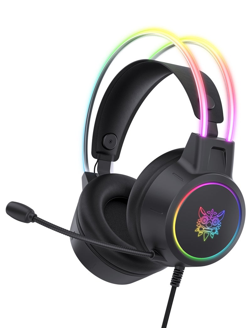 Gaming Headset, Plug and Play, Colorful RGB Lights, Noise-Cancelling Microphone, Breathable Sponge, 50mm Driver, Lightweight Ergonomic Design, Compatible with PC, PS4, PS5, Switch - 3.5mm Audio Jack - Image 1
