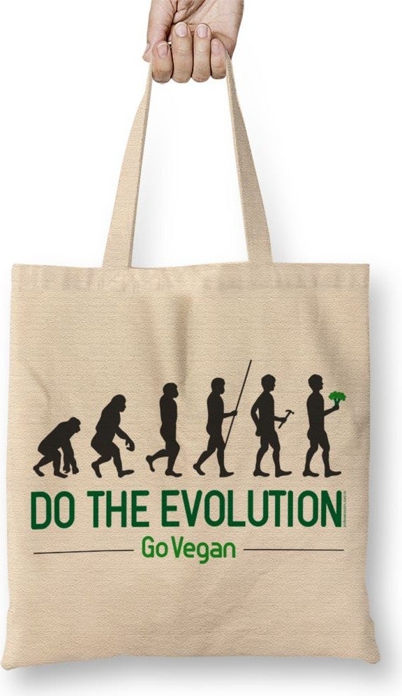 Baskı Dükkanı Print Shop Do The Evolution Go Vegan Tote Bag Long Handle 
