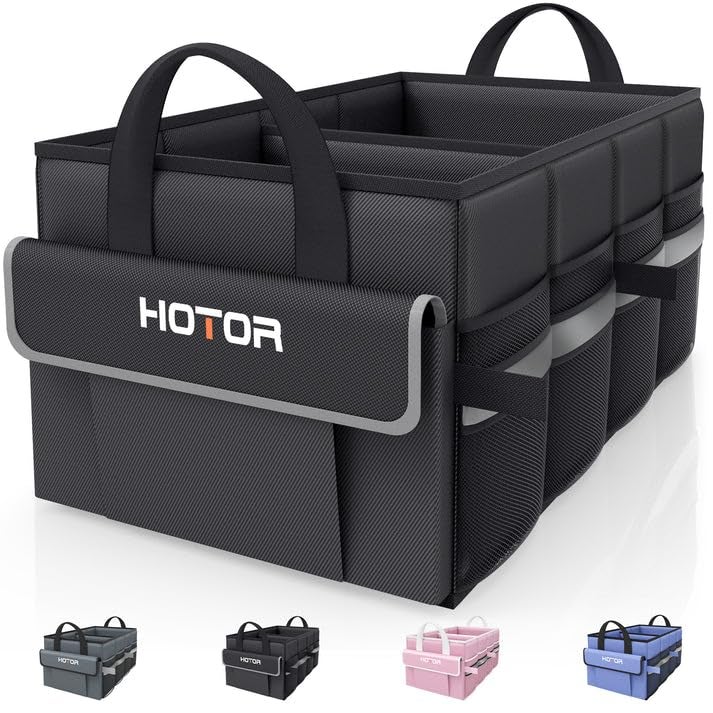 HOTOR Trunk Organizer Car Organizer with 5 Pockets Trunk organizer for SUV Sedan Van Car Organization with Sturdy Base Panel for Car Accessories Black 2 Compartments 213126106