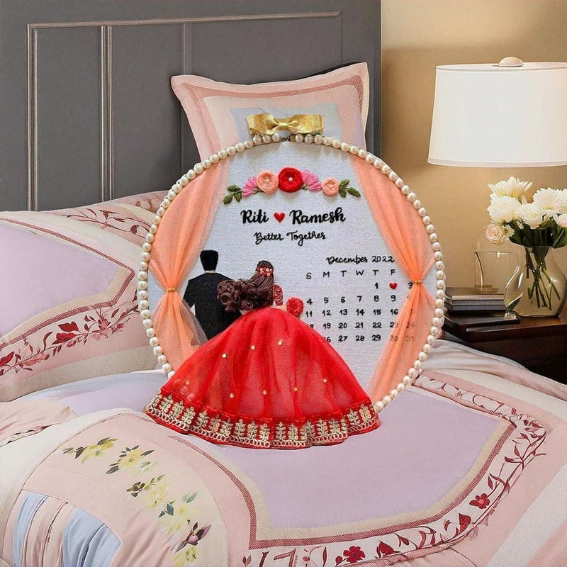 Wood Customized Embroidery Hoop Ideal Engagement GiftsMarriage Anniversary for Parents Handmade First LoveSave The DateWedding Keepsake for Couples Multicolour - Image 4