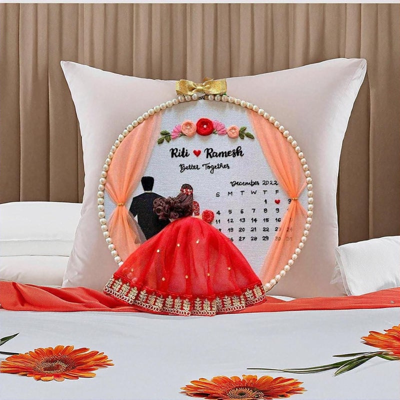 Wood Customized Embroidery Hoop Ideal Engagement GiftsMarriage Anniversary for Parents Handmade First LoveSave The DateWedding Keepsake for Couples Multicolour - Image 3