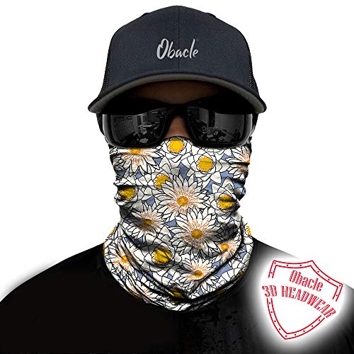 Obacle Bandana Face Mask Half Face Mask Dust Wind Sun Protection Durable Thin Neck Gaiter Seamless Tube Face Cover Mask for Men Women Motorcycle Fishing Bike Riding (Flower White Yellow Blue) - Image 2