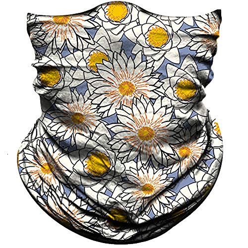 Obacle Bandana Face Mask Half Face Mask Dust Wind Sun Protection Durable Thin Neck Gaiter Seamless Tube Face Cover Mask for Men Women Motorcycle Fishing Bike Riding (Flower White Yellow Blue) - Image 1
