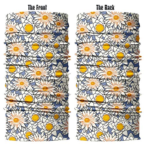 Obacle Bandana Face Mask Half Face Mask Dust Wind Sun Protection Durable Thin Neck Gaiter Seamless Tube Face Cover Mask for Men Women Motorcycle Fishing Bike Riding (Flower White Yellow Blue) - Image 3