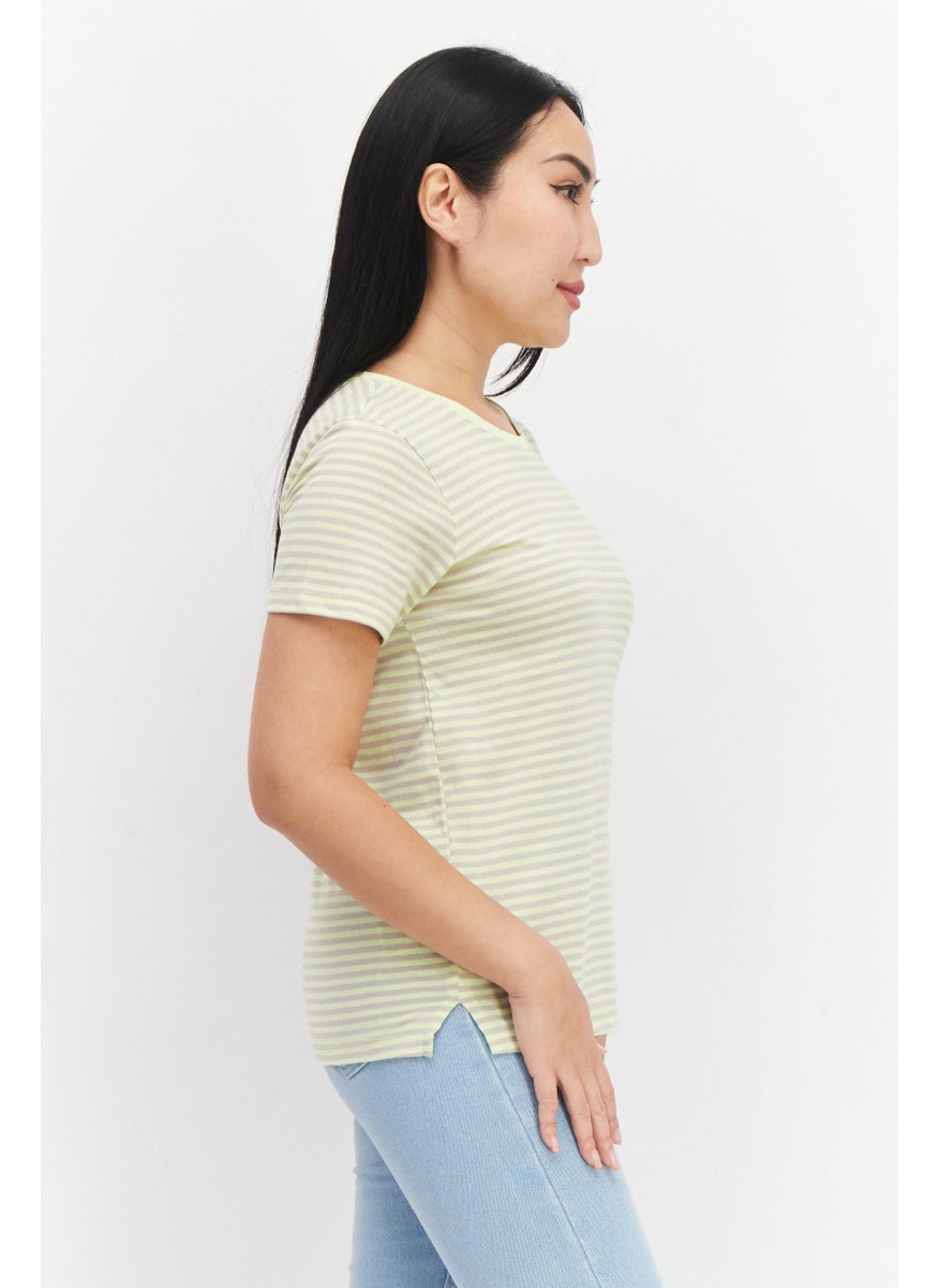 Women Round Neck Short Sleeve Stripe T-Shirt, Lime - pzsku/ZFA49B428B1AB0E09A365Z/45/_/1740320000/d3215c9c-ce5a-4b23-9e0b-12dd4beaae4f