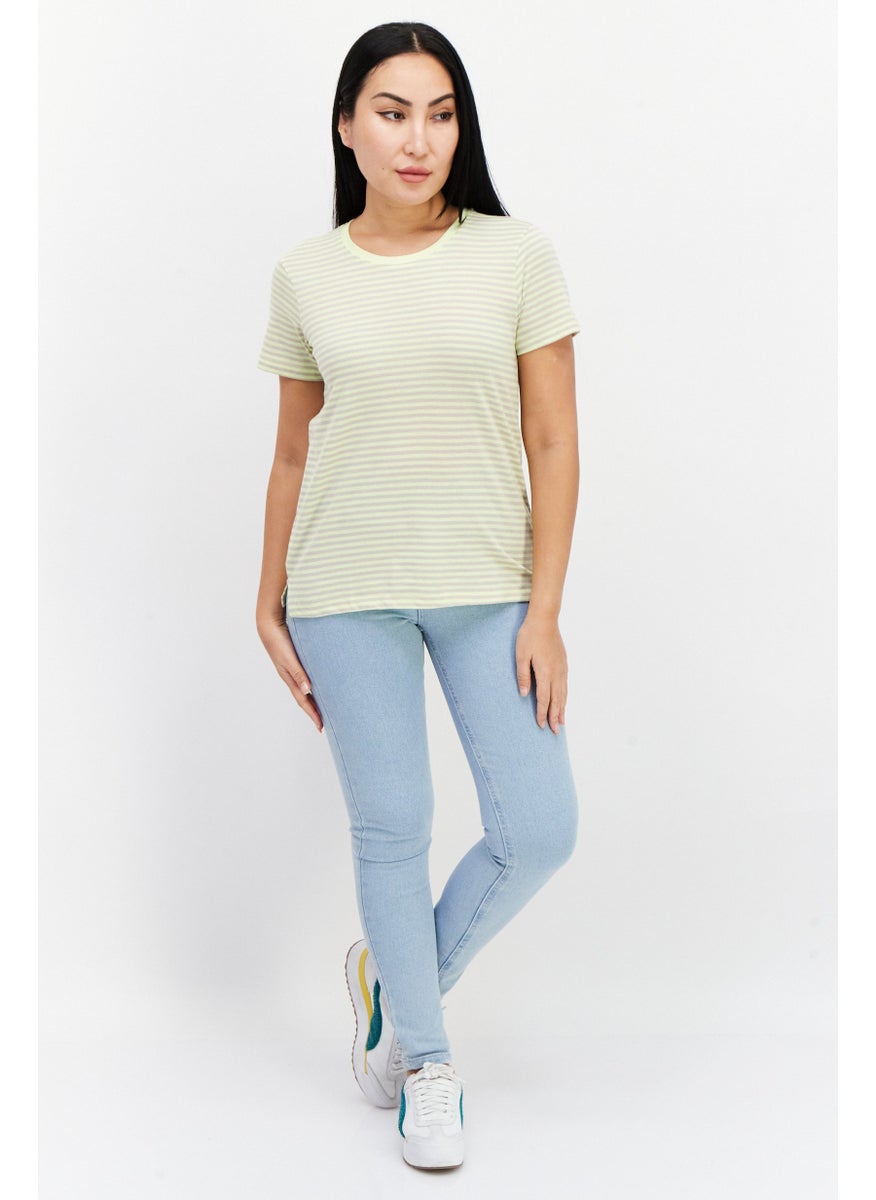 Women Round Neck Short Sleeve Stripe T-Shirt, Lime - pzsku/ZFA49B428B1AB0E09A365Z/45/_/1740320050/514f9162-d65c-43f9-bbf5-f12b14f7995d