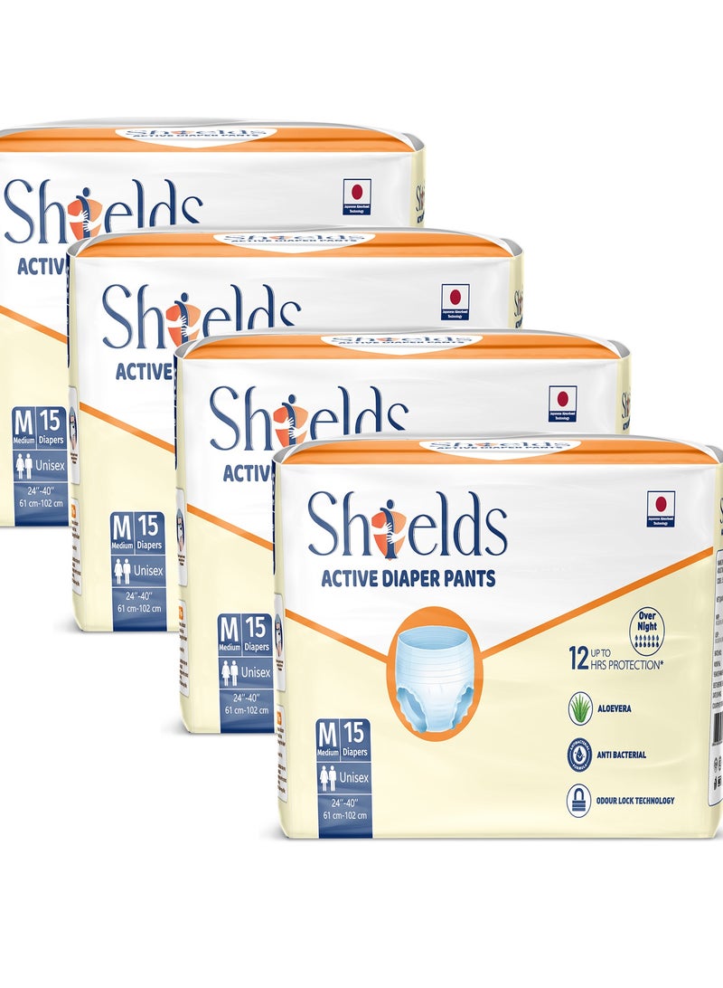 SHIELDS Incontinence Active Adult Diapers Pull-Up Pants, Super Absorbent Leak Guard, Medium - Pack of 4 (60 pcs) - Image 1