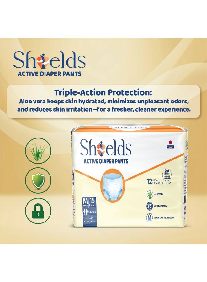 SHIELDS Incontinence Active Adult Diapers Pull-Up Pants, Super Absorbent Leak Guard, Medium - Pack of 4 (60 pcs) - Image 2