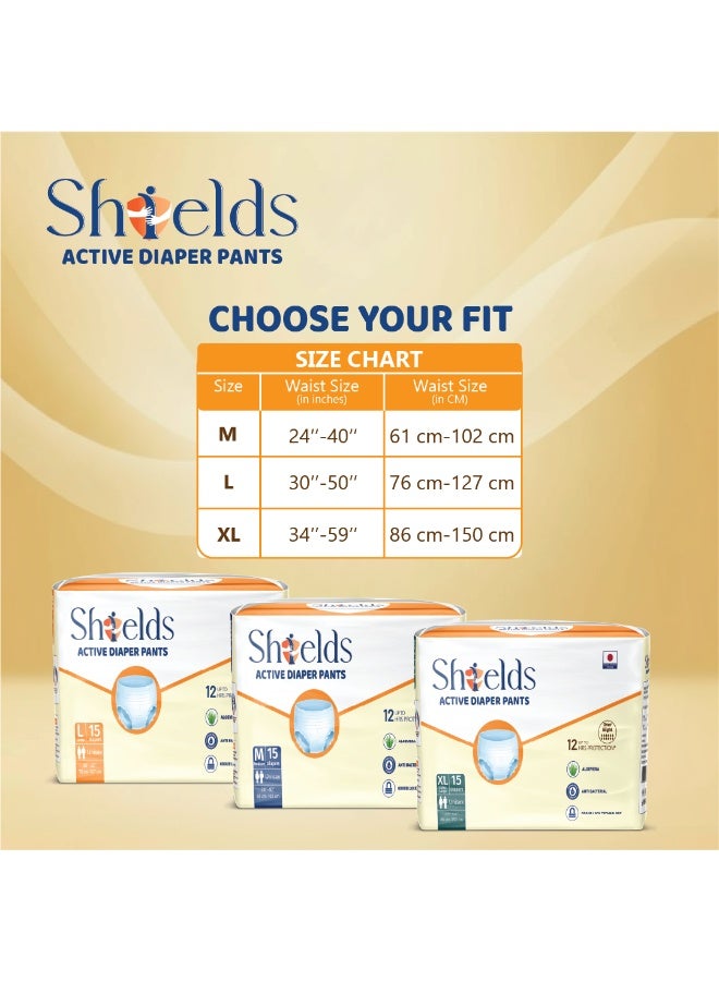 SHIELDS Incontinence Active Adult Diapers Pull-Up Pants, Super Absorbent Leak Guard, Medium - Pack of 4 (60 pcs) - Image 4