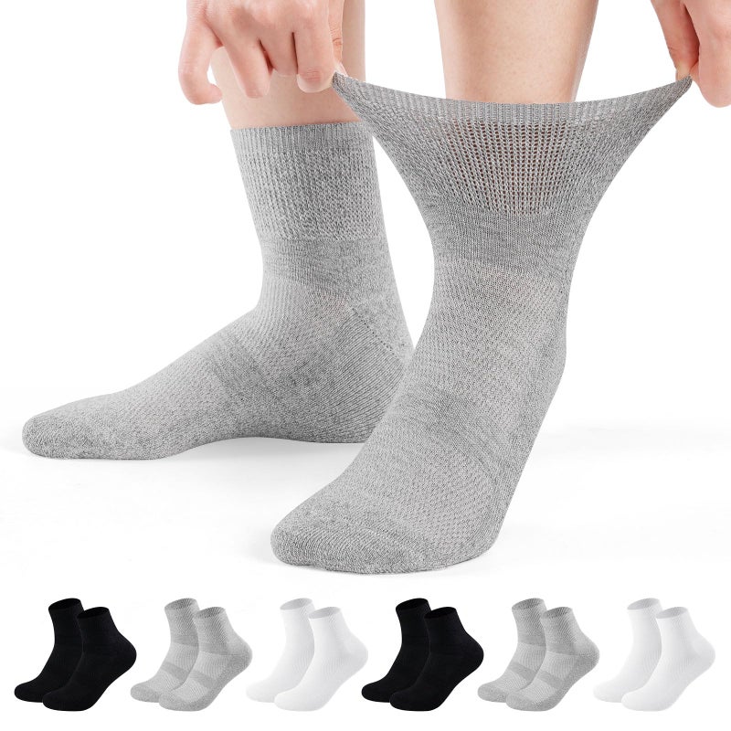 Bulinlulu Diabetic Socks for Men Women,6 Pairs Non Binding Ankle Diabetic Socks for Women Men Size 7-9 9-11(B+W+G-Large) - Image 1