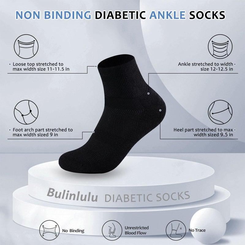 Bulinlulu Diabetic Socks for Men Women,6 Pairs Non Binding Ankle Diabetic Socks for Women Men Size 7-9 9-11(B+W+G-Large) - Image 2