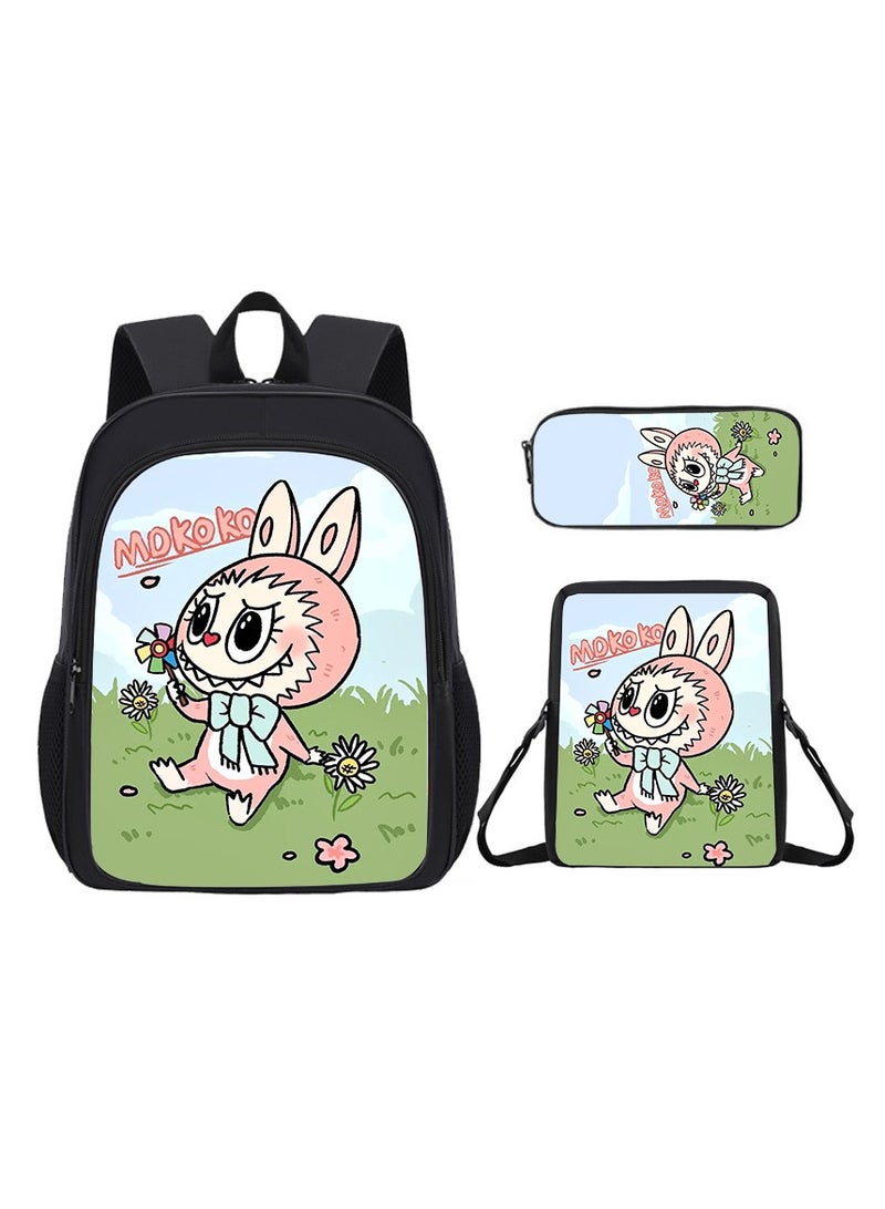 Labubu Student Cartoon Schoolbag Cute Children's Backpack Large Capacity Backpack 34*26*14CM + Lunch Bag 23*19*6CM + Pencil Case 11*24*7CM Three-piece Set - Image 1