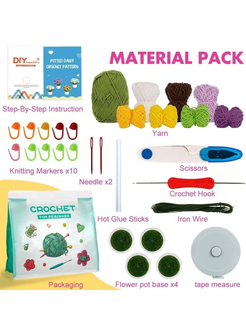 SYOSI طقم كروشيه للمبتدئين، 4 قطع سلسلة الزهور اللطيفة ديزي، دروس خطوة بخطوة، طقم حياكة للمبتدئين - Image 2